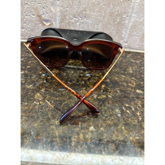 DIFF Bella DIFF Bella Sunglasses Brown Amber Frames Brown Lenses Gold Tone NEW - Picture 7 of 9